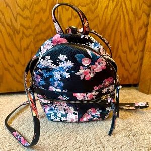 Mini Black Floral Backpack with Adjustable Straps